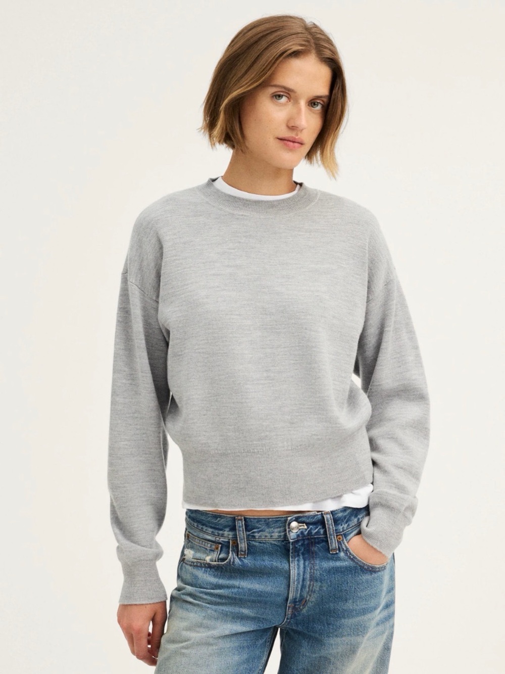 Madewell Crewneck Women's Sweater — Light Gray wool blend